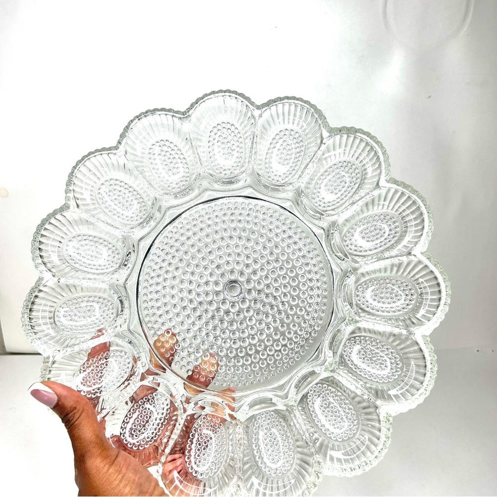 Vintage Clear Glass Deviled Egg Plate Serving Platter